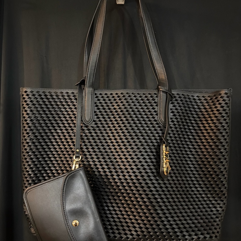 Michael Kors Black Textured Tote with Pouch